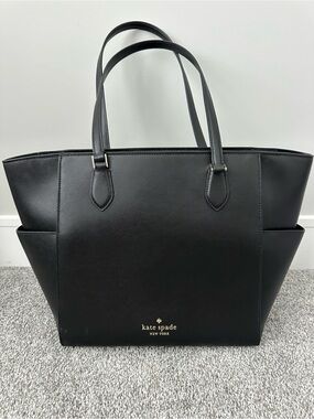 kate spade Black Leather Saffiano Tote with Gold Logo